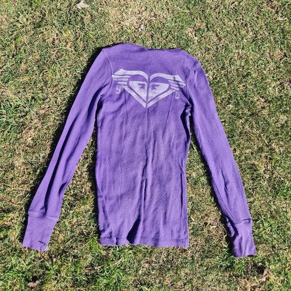 Y2k Roxy Purple Ribbed Henley Longsleeve 💜💜💜 - Picture 7 of 8